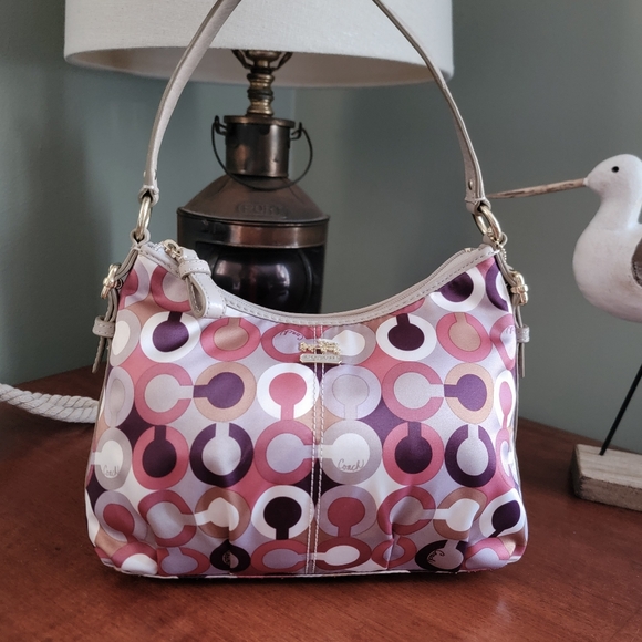 Coach Y2K Madison Op-Art Sateen Demi Mini Bag Pink & Purple With Putty Leather - Picture 1 of 16